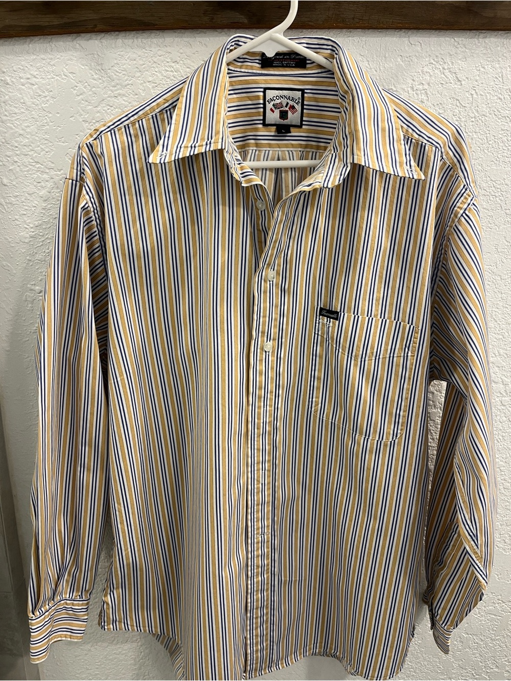 Faconnable Men's Striped Button-Down Shirt in White, Blue & Yellow